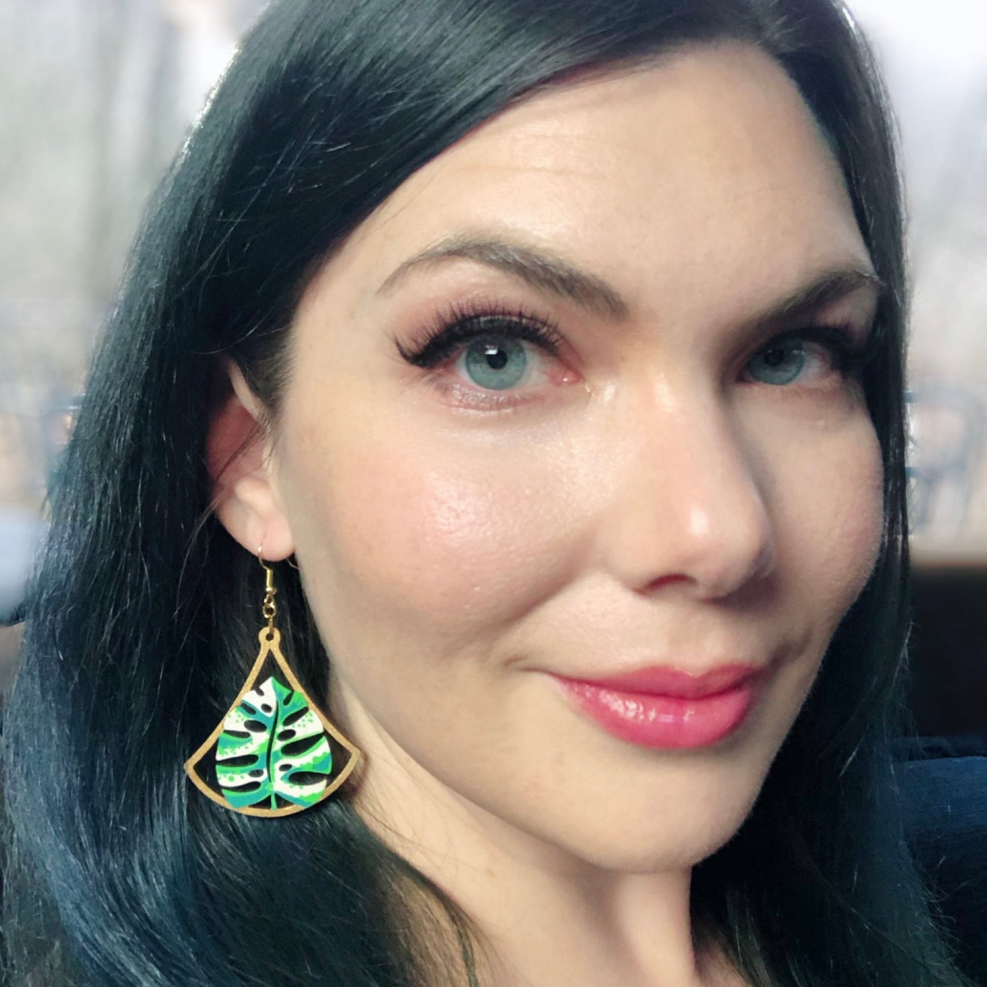 Nouveau - Hand-Painted Wood Earrings - Painted Raina