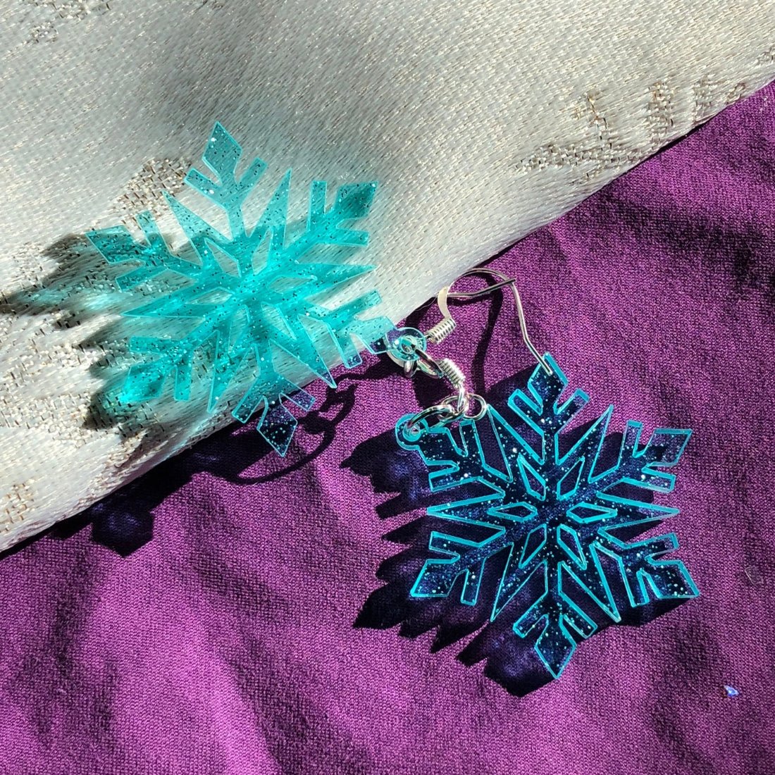 Pastel Glitter Snowflake Earrings - Driftless Enchantments