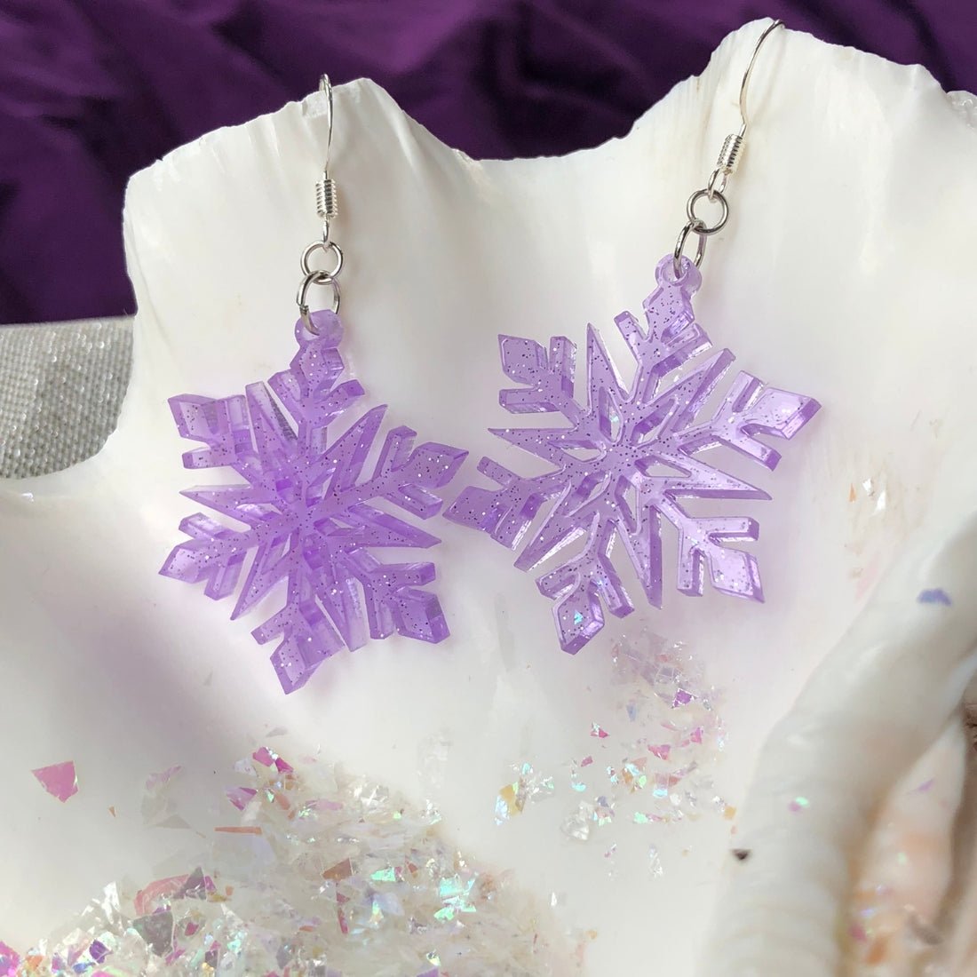 Pastel Glitter Snowflake Earrings - Driftless Enchantments