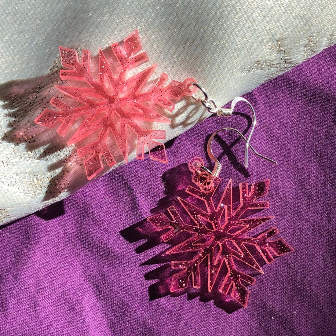Pastel Glitter Snowflake Earrings - Driftless Enchantments