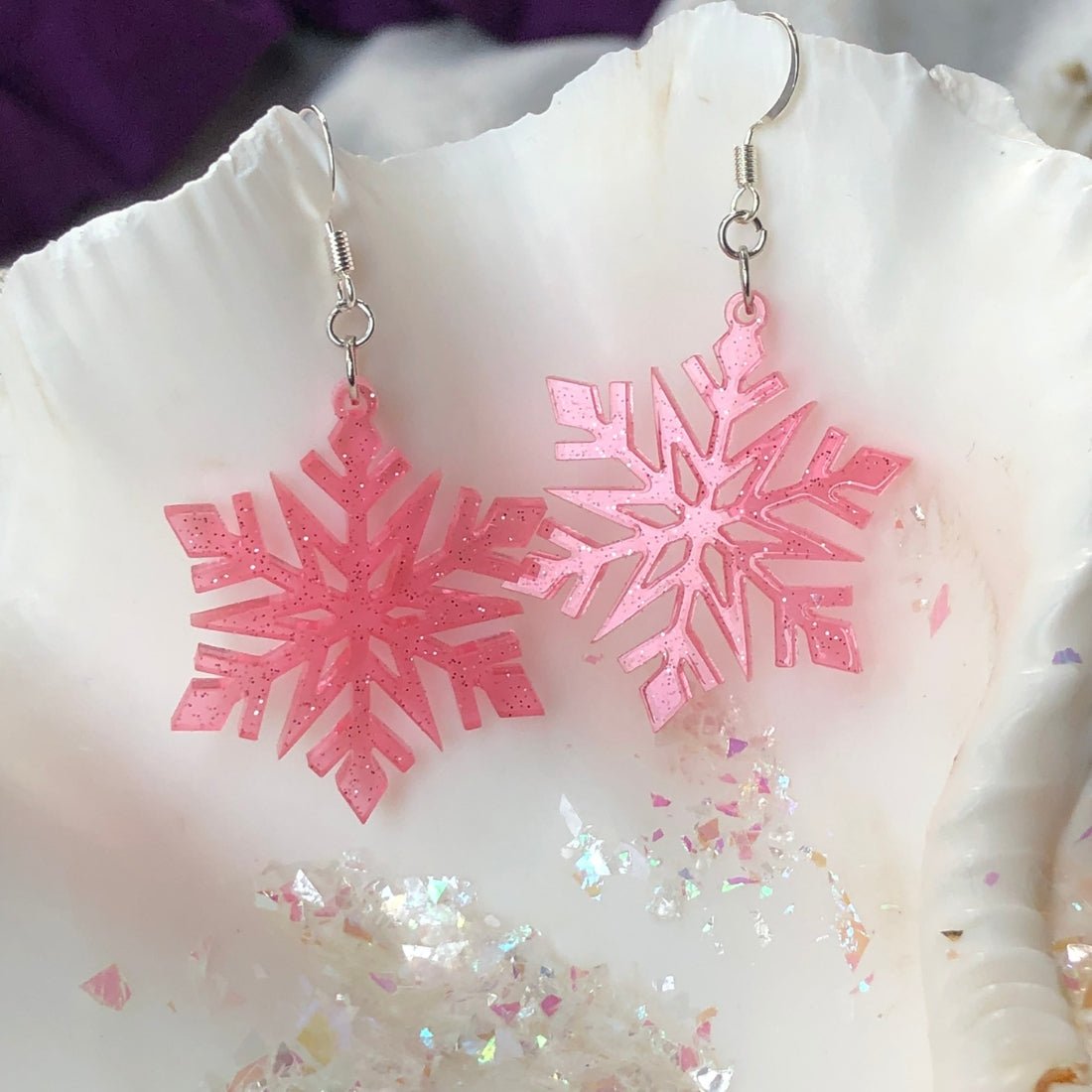 Pastel Glitter Snowflake Earrings - Driftless Enchantments