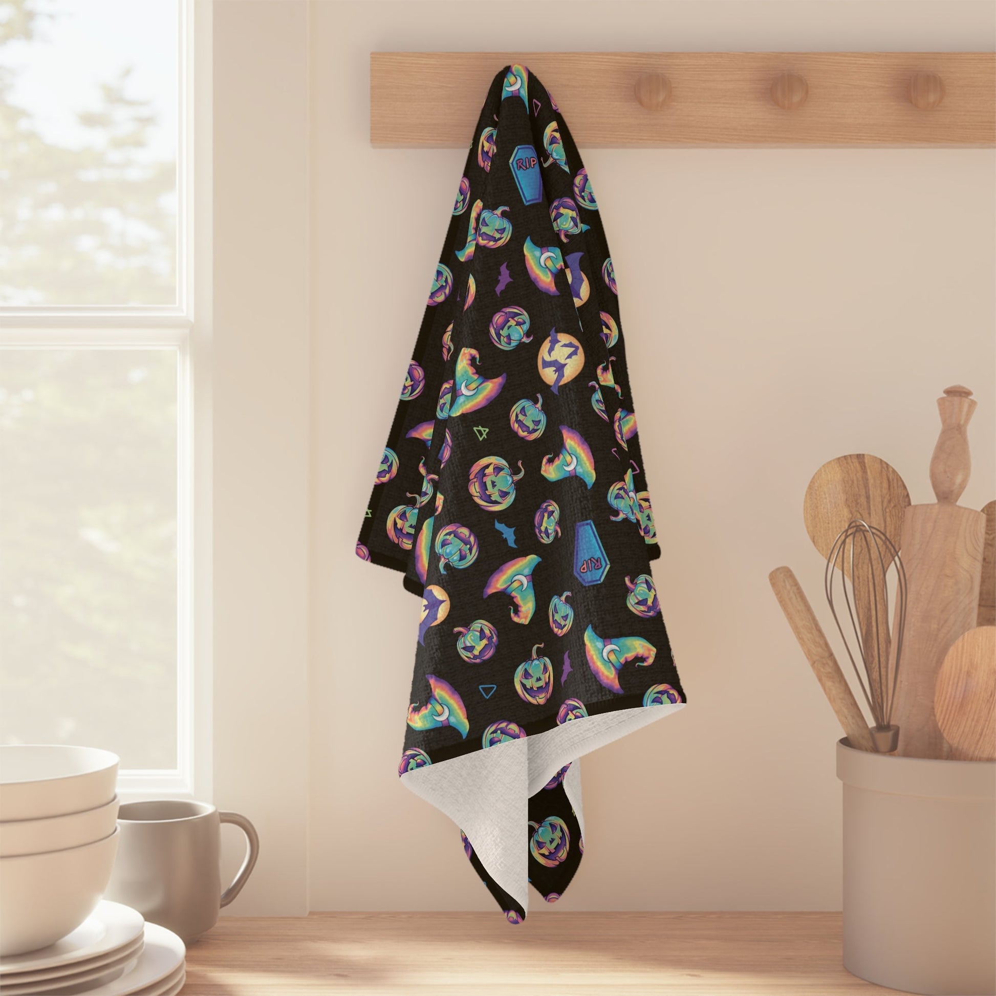 Pastel Halloween Pattern Soft Tea Towel - Driftless Enchantments