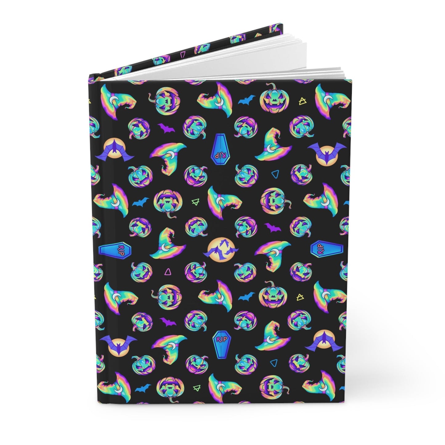 Pastel Rainbow Halloween Pattern Hardcover Journal - Driftless Enchantments