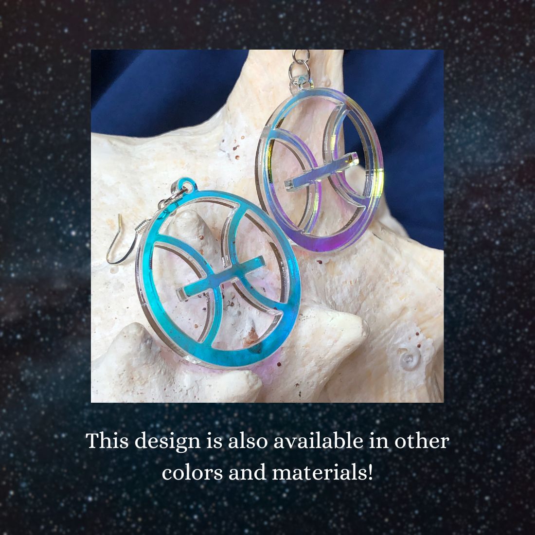 Pisces Zodiac Sign Earrings - Black Rainbow Holographic - Driftless Enchantments