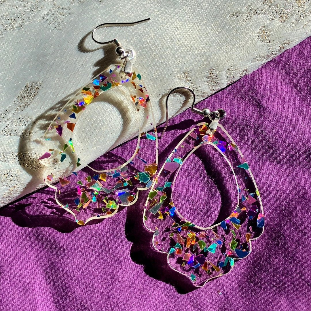 Rainbow Confetti Lacey Teardrop Earrings - Driftless Enchantments