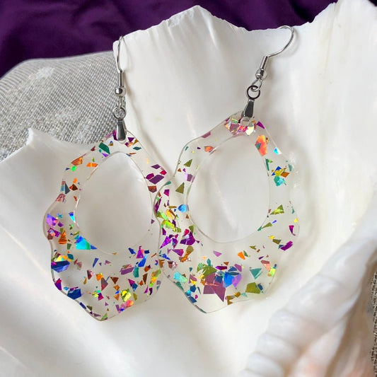 Rainbow Confetti Scalloped Dangle Earrings - Driftless Enchantments
