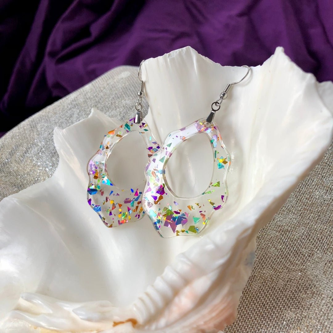 Rainbow Confetti Scalloped Dangle Earrings - Driftless Enchantments