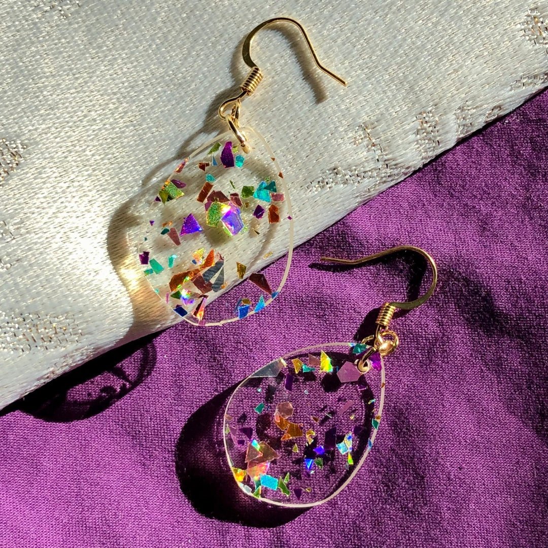 Rainbow Confetti Tiny Teardrop Earrings - Driftless Enchantments