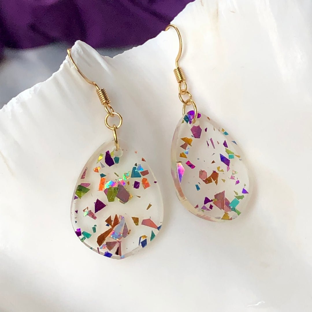 Rainbow Confetti Tiny Teardrop Earrings - Driftless Enchantments