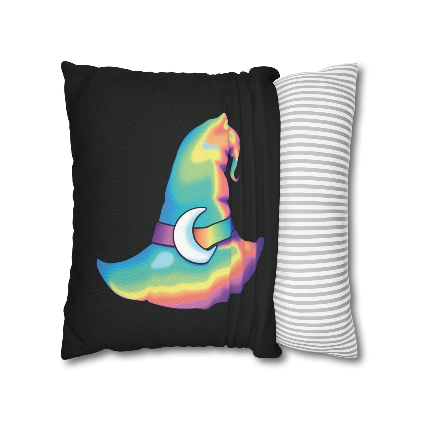 Rainbow Witch Hat Reversible Square Pillow Case - Black - Painted Raina