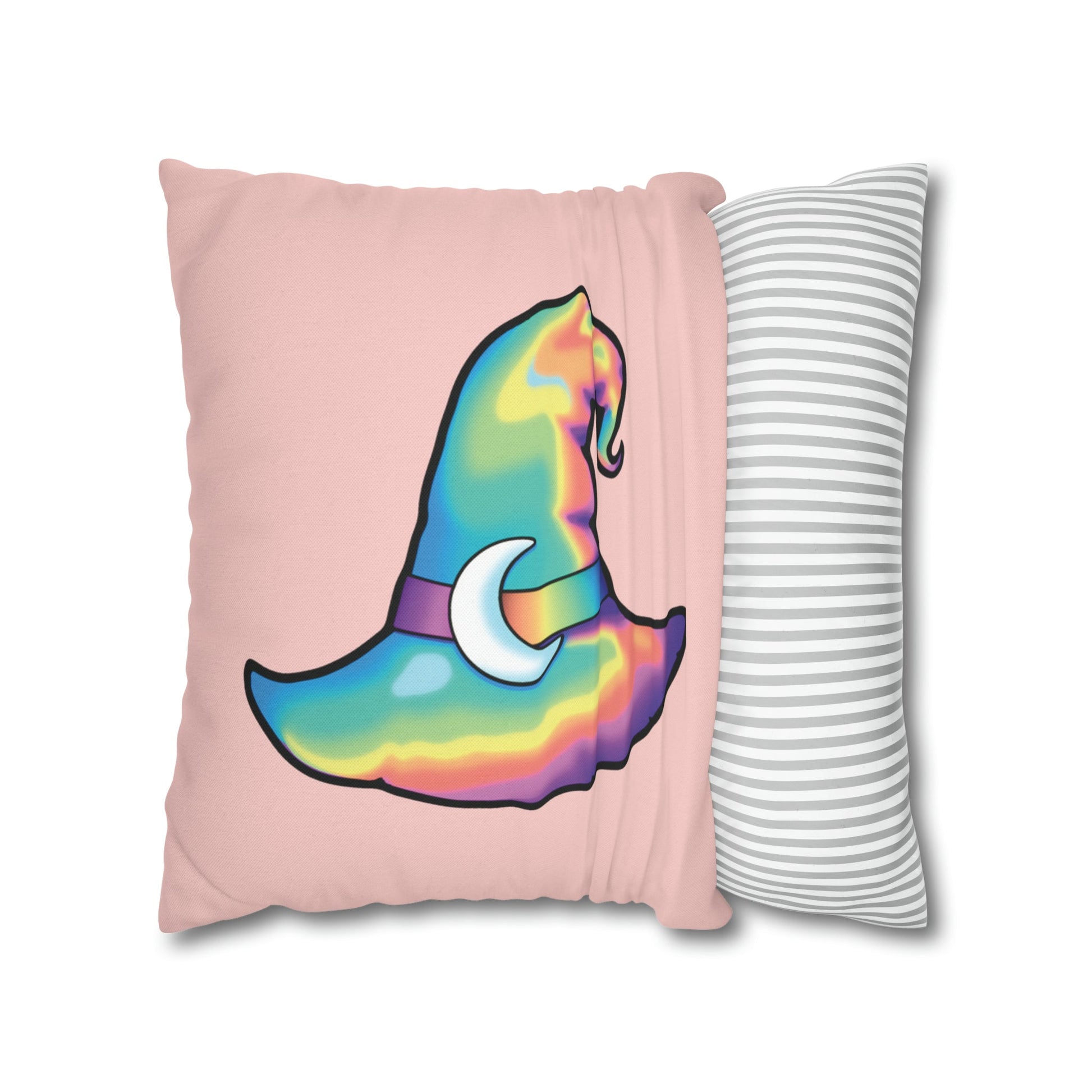 Rainbow Witch Hat Reversible Square Pillow Case - Coral - Painted Raina