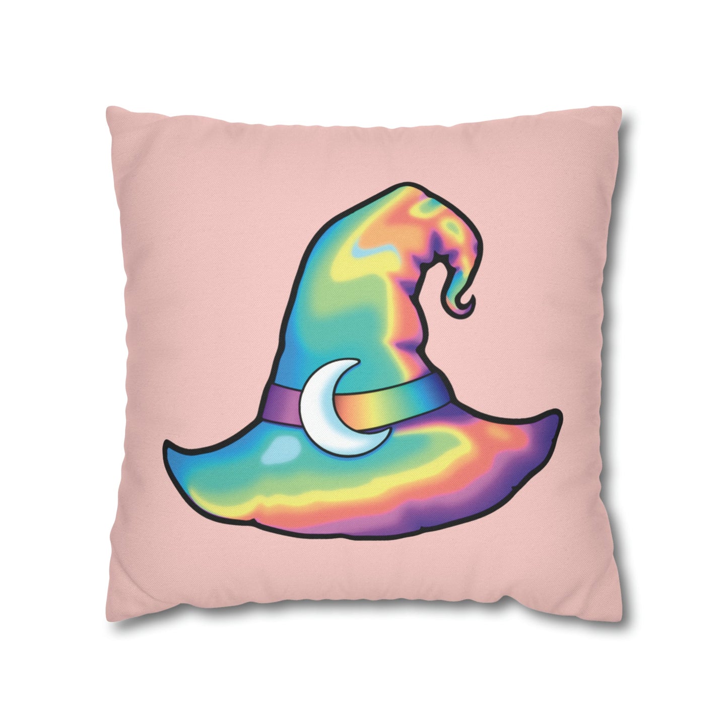 Rainbow Witch Hat Reversible Square Pillow Case - Coral - Painted Raina