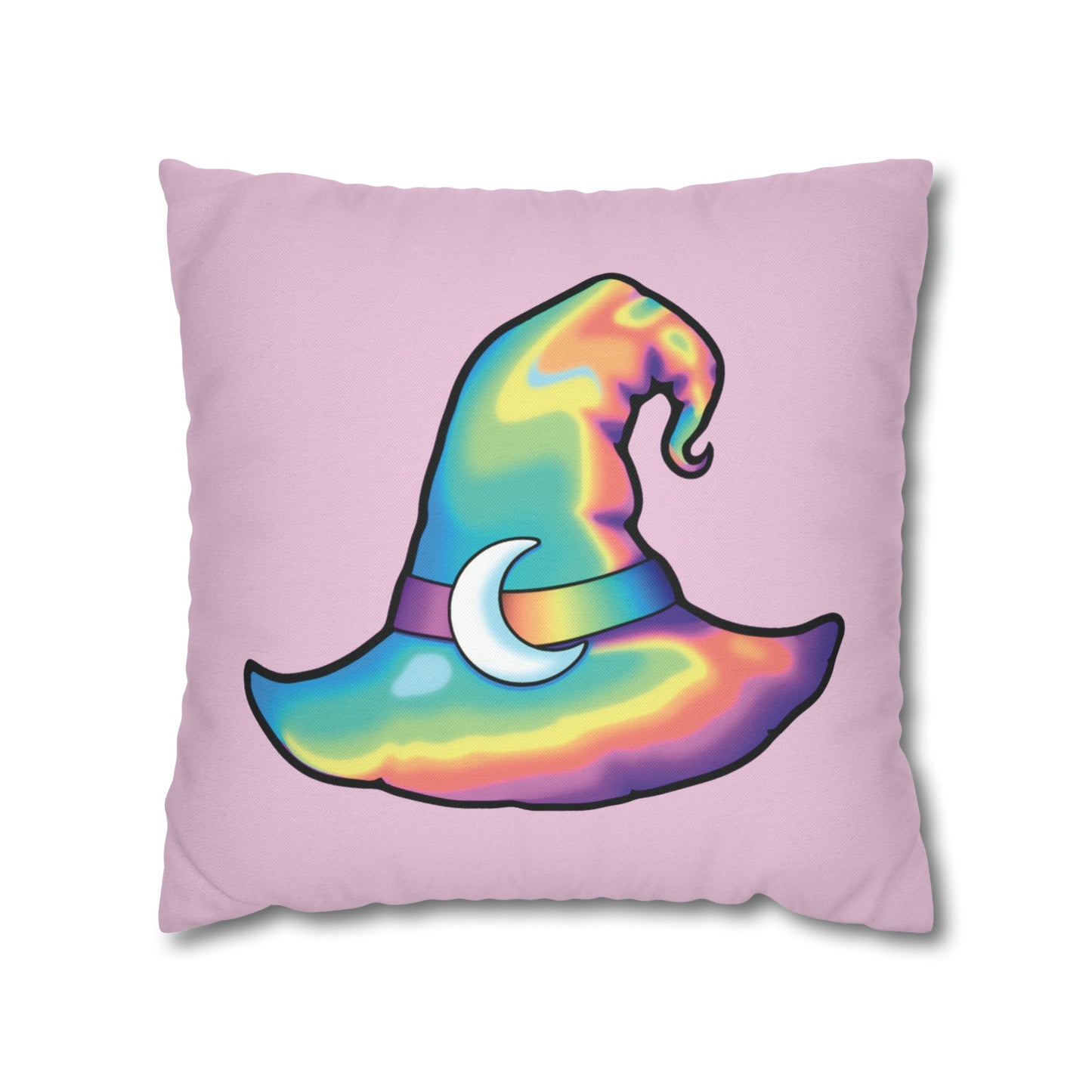 Rainbow Witch Hat Reversible Square Pillow Case - Pink - Driftless Enchantments