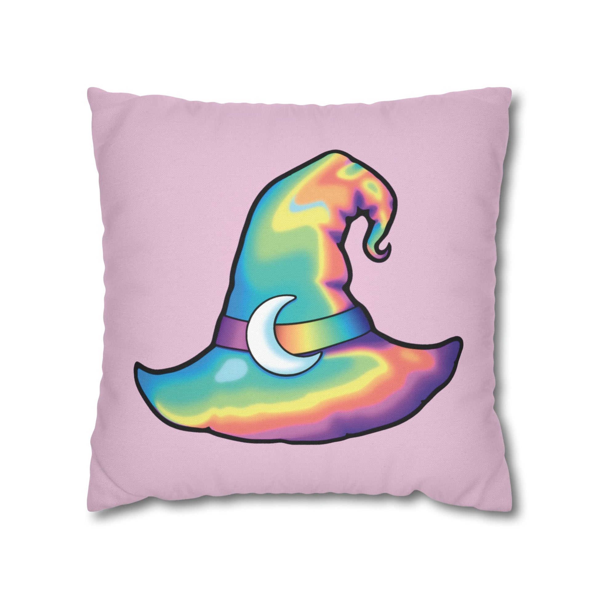 Rainbow Witch Hat Reversible Square Pillow Case - Pink - Painted Raina