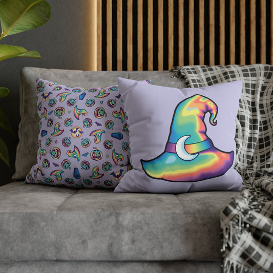 Rainbow Witch Hat Reversible Square Pillow Case - Violet - Painted Raina