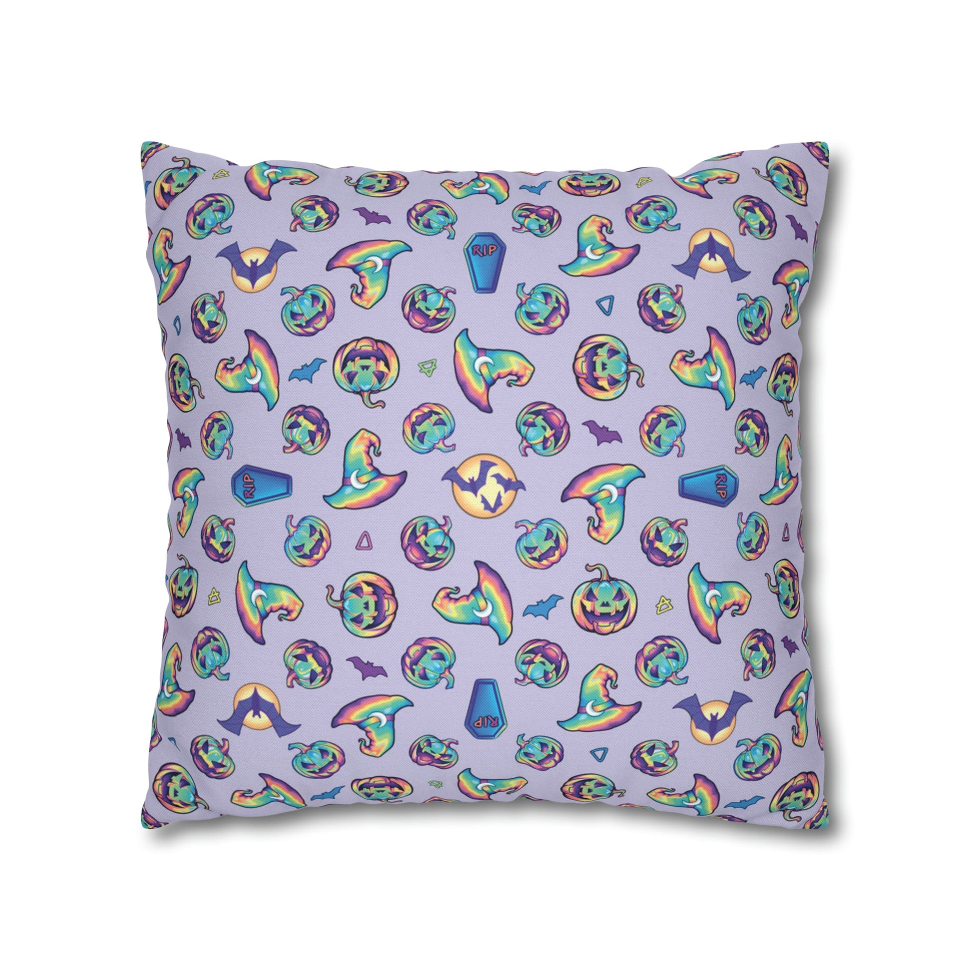 Rainbow Witch Hat Reversible Square Pillow Case - Violet - Painted Raina