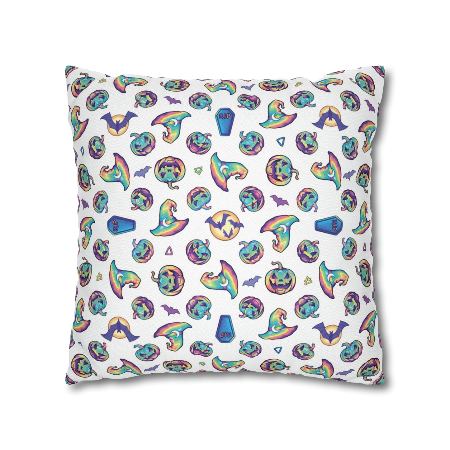 Rainbow Witch Hat Reversible Square Pillow Case - White - Driftless Enchantments