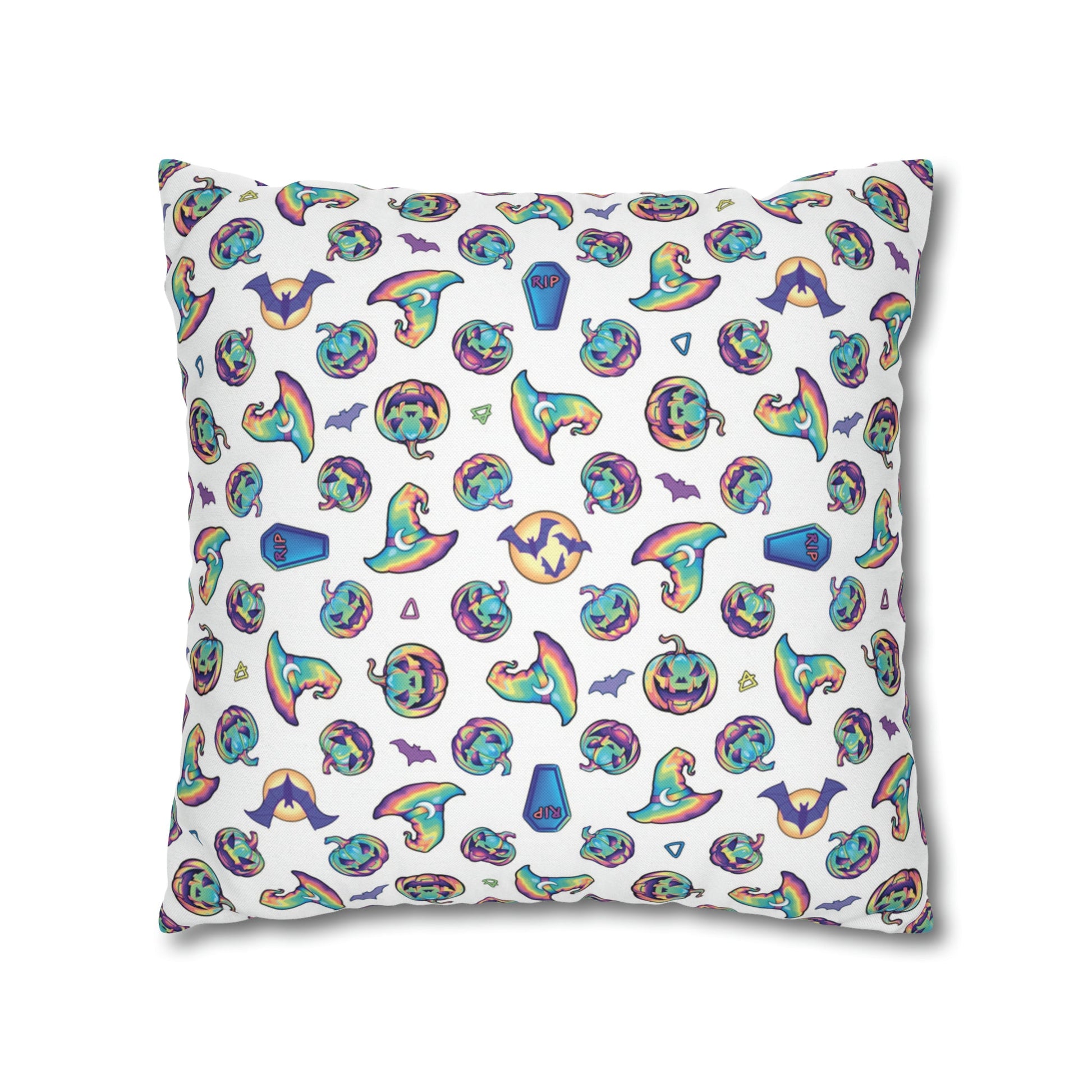 Rainbow Witch Hat Reversible Square Pillow Case - White - Painted Raina