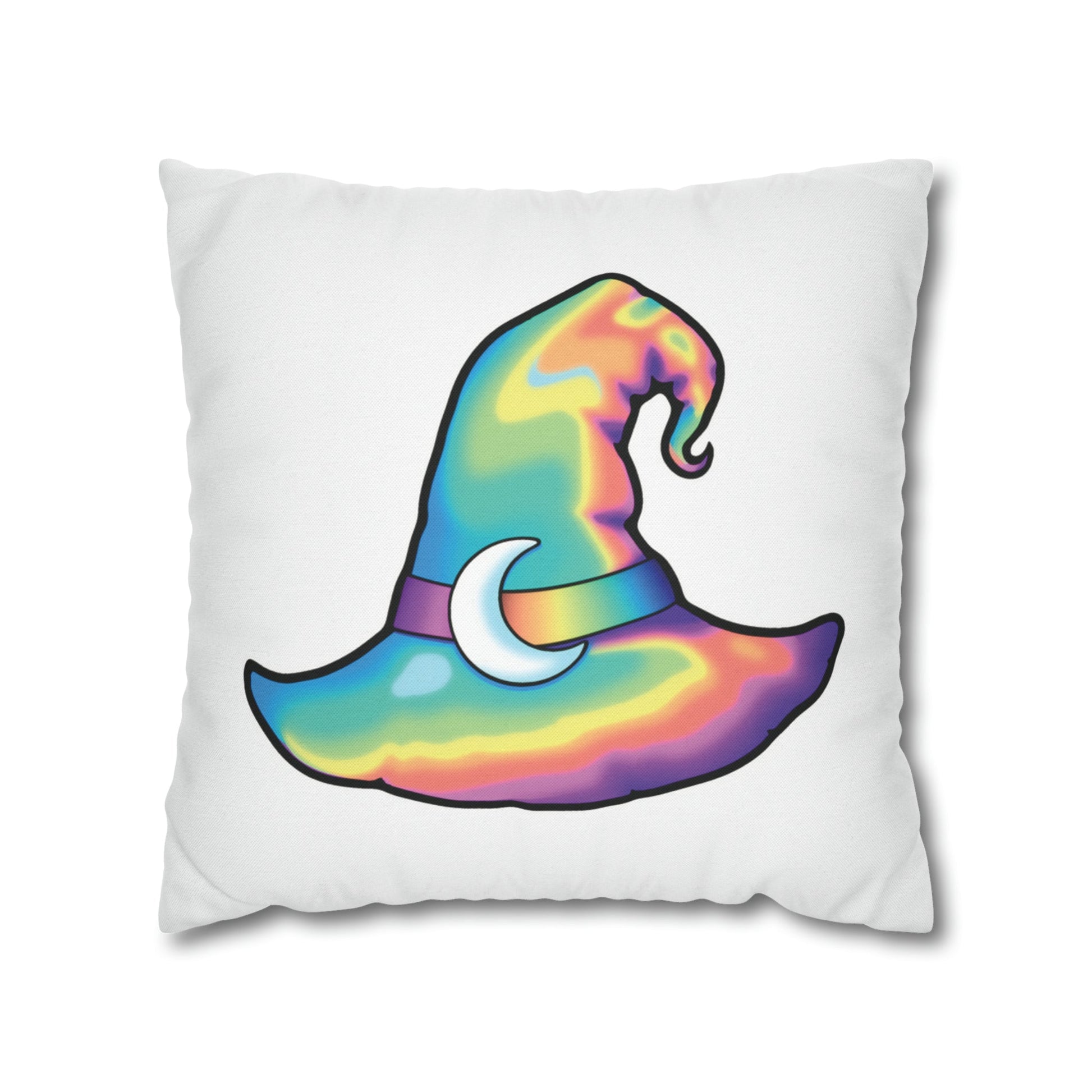 Rainbow Witch Hat Reversible Square Pillow Case - White - Painted Raina