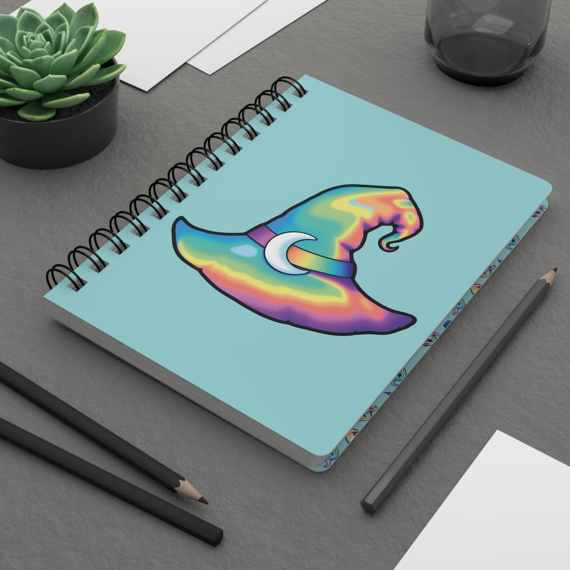 Rainbow Witch Hat Spiral Bound Journal - Aqua - Painted Raina