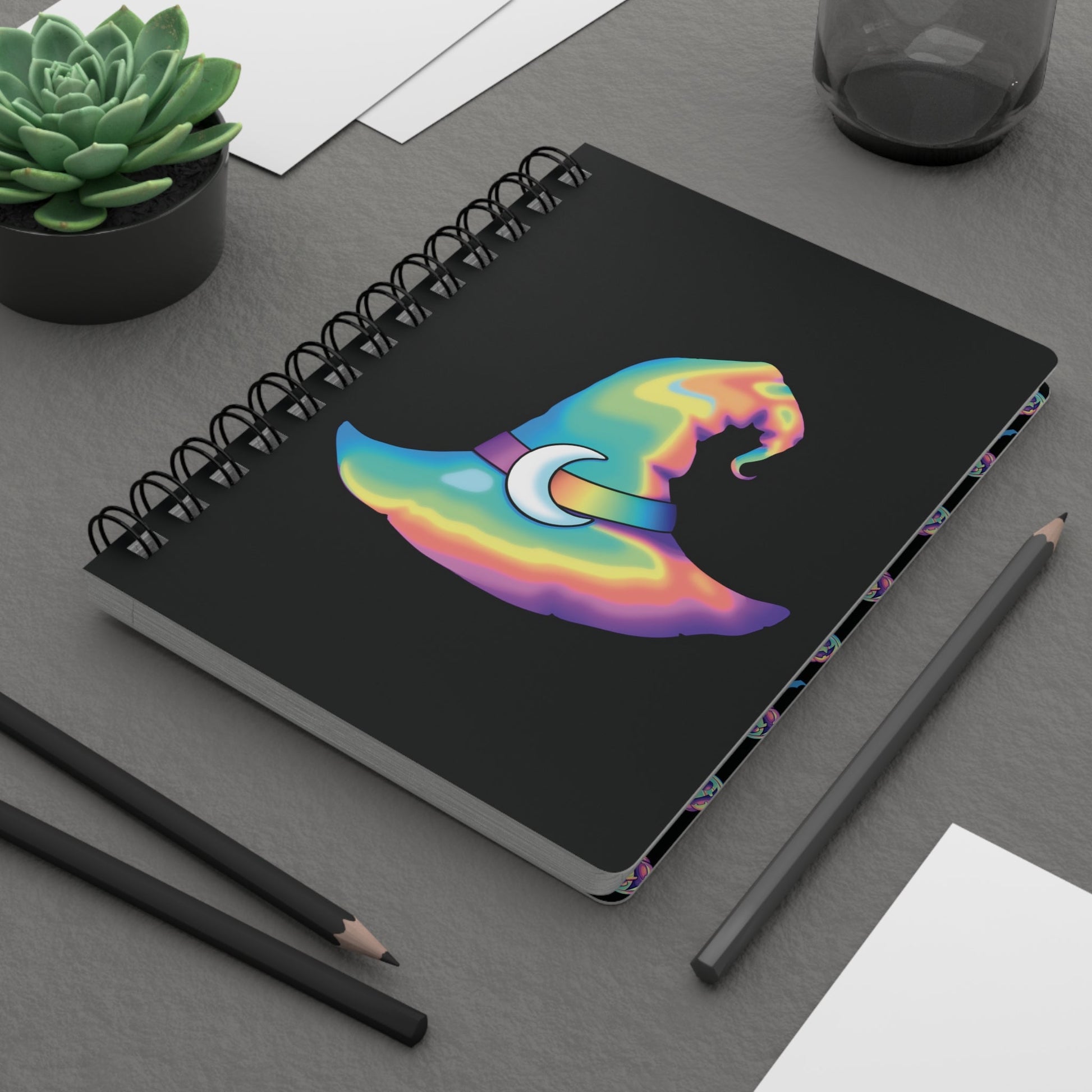 Rainbow Witch Hat Spiral Bound Journal - Black - Painted Raina