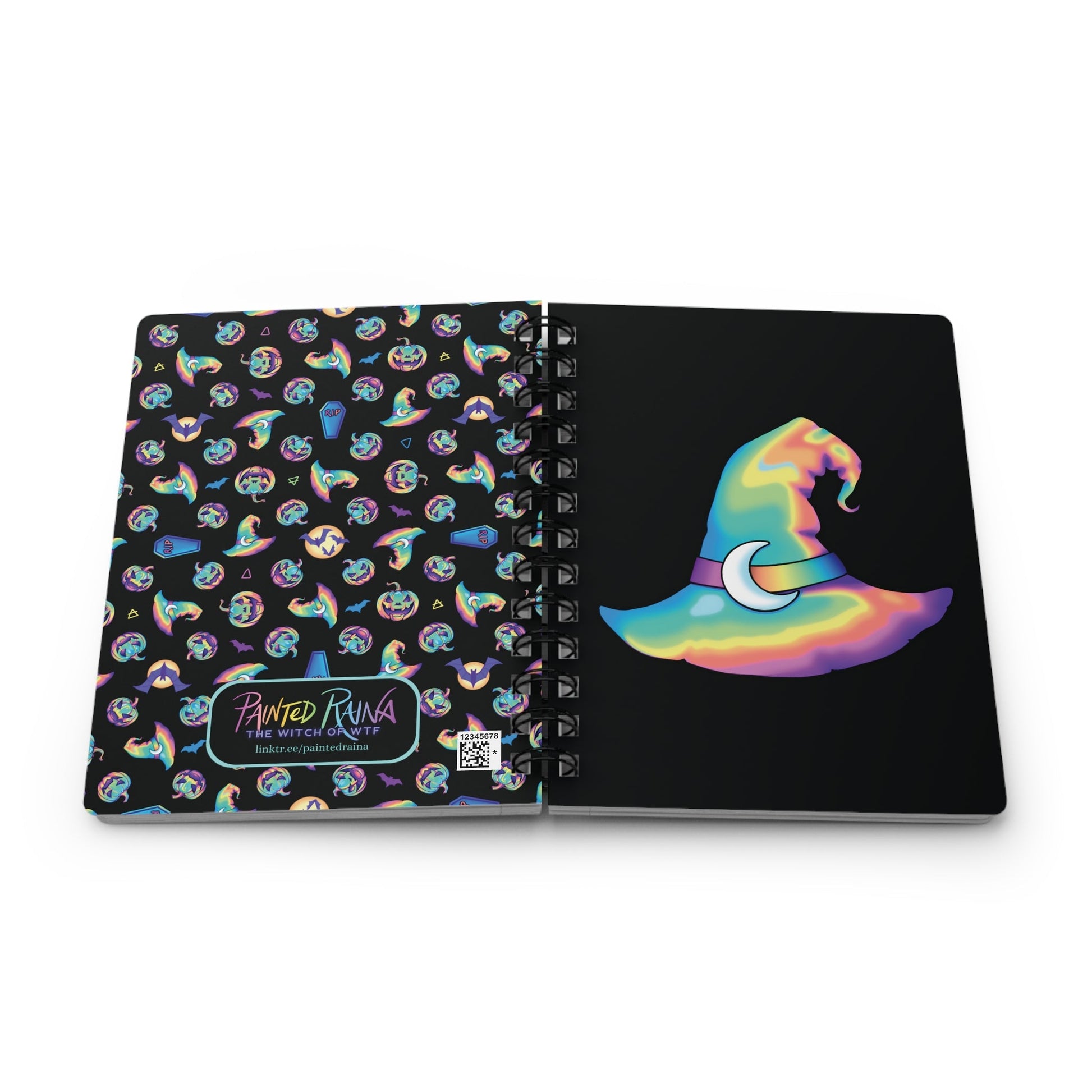 Rainbow Witch Hat Spiral Bound Journal - Black - Painted Raina