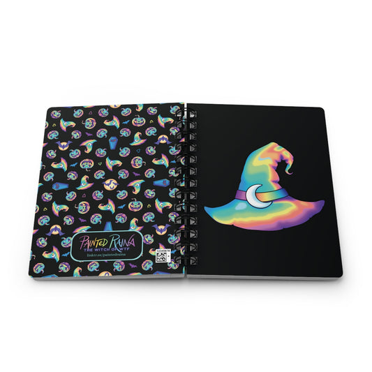 Rainbow Witch Hat Spiral Bound Journal - Black - Painted Raina