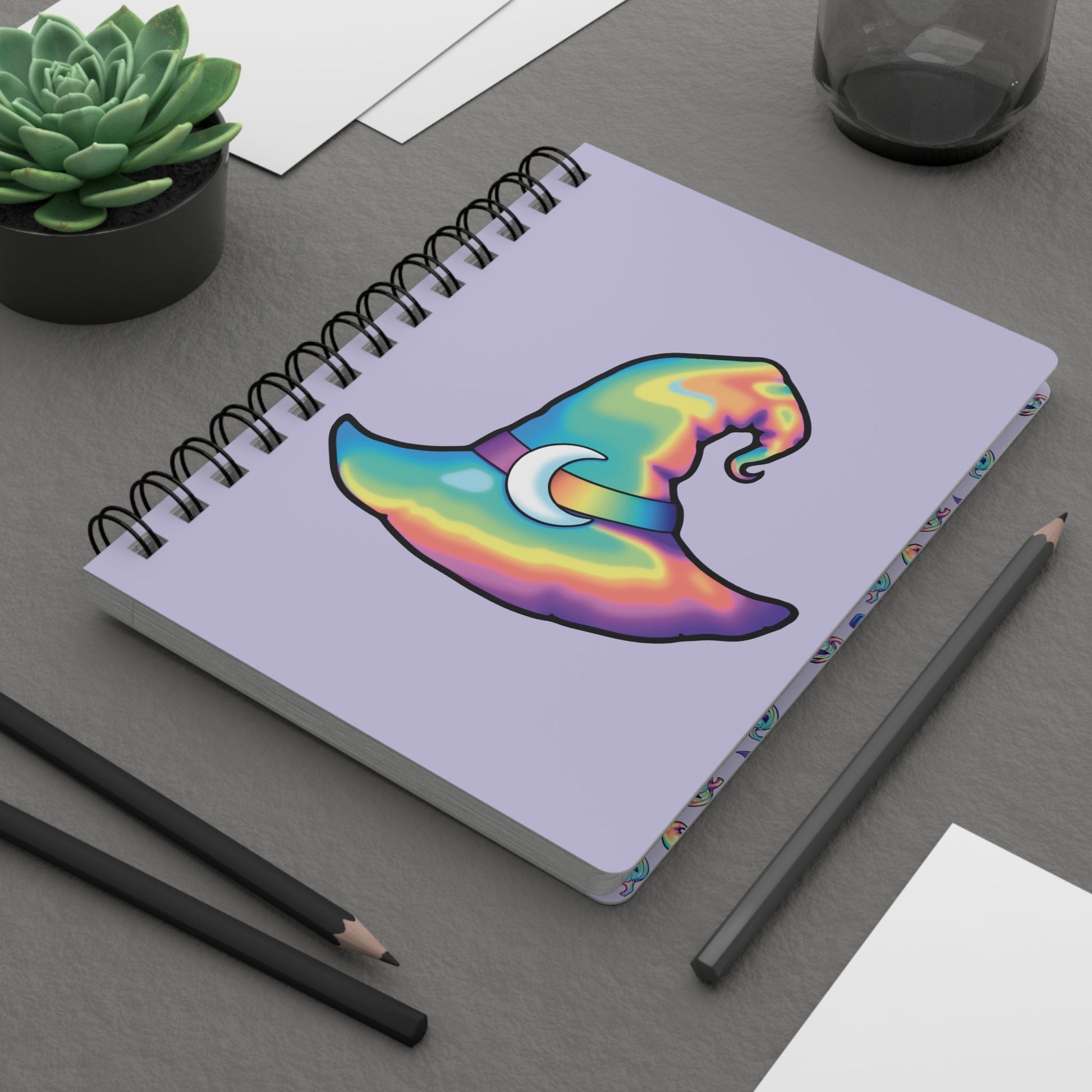 Rainbow Witch Hat Spiral Bound Journal - Violet - Painted Raina
