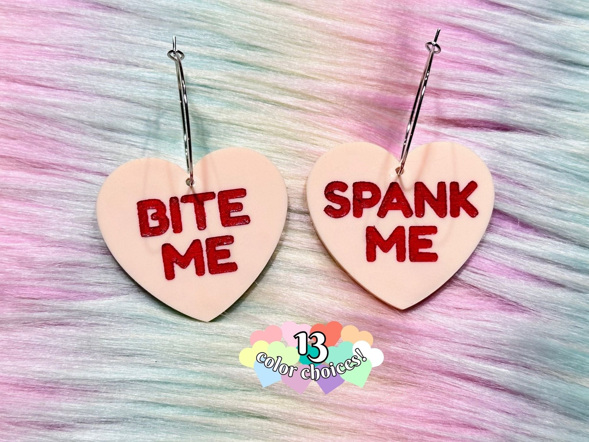 Raunchy Heart Earrings - "Bite Me, Spank Me" - Painted Raina