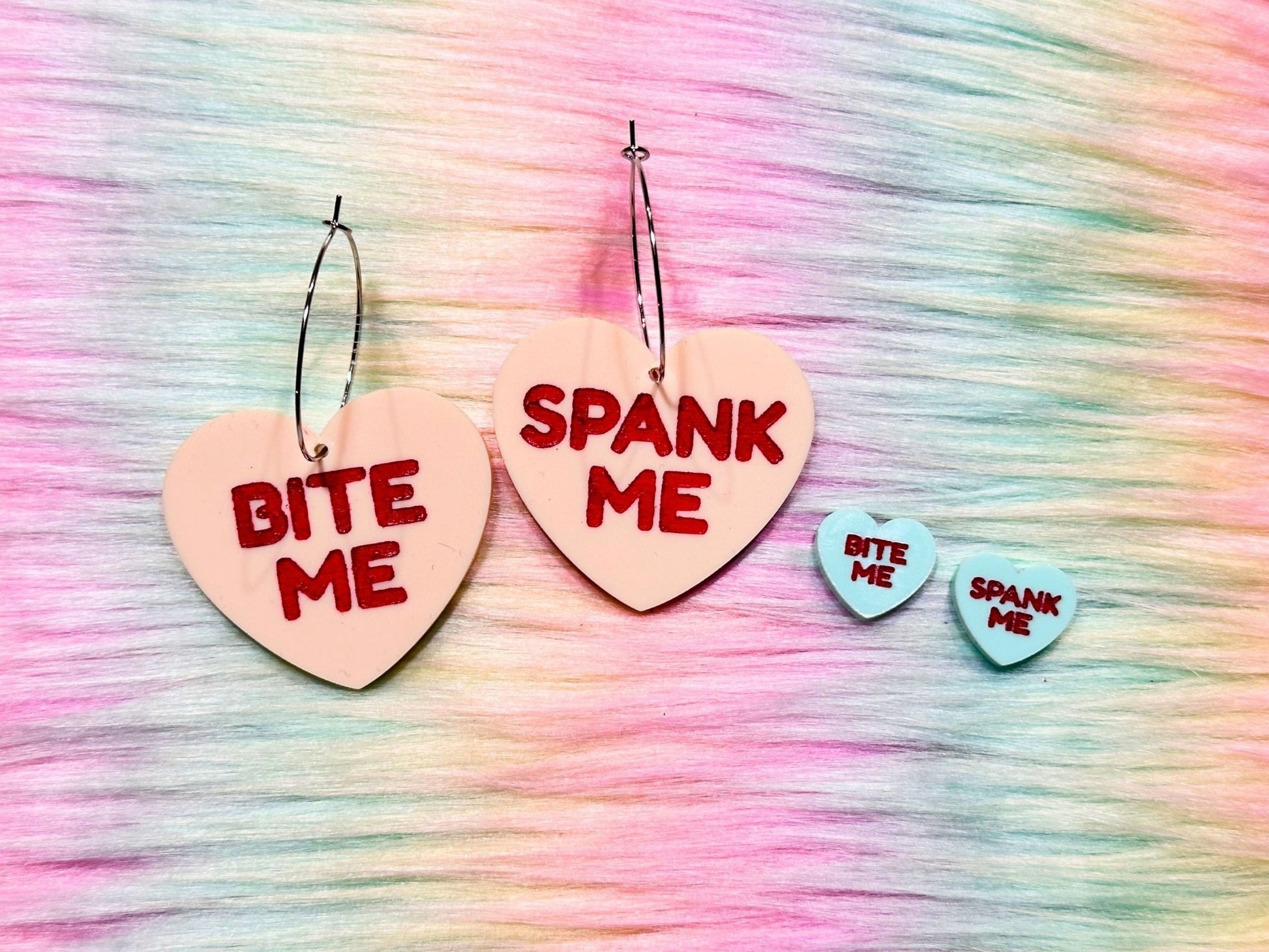 Raunchy Heart Earrings - "Bite Me, Spank Me" - Painted Raina