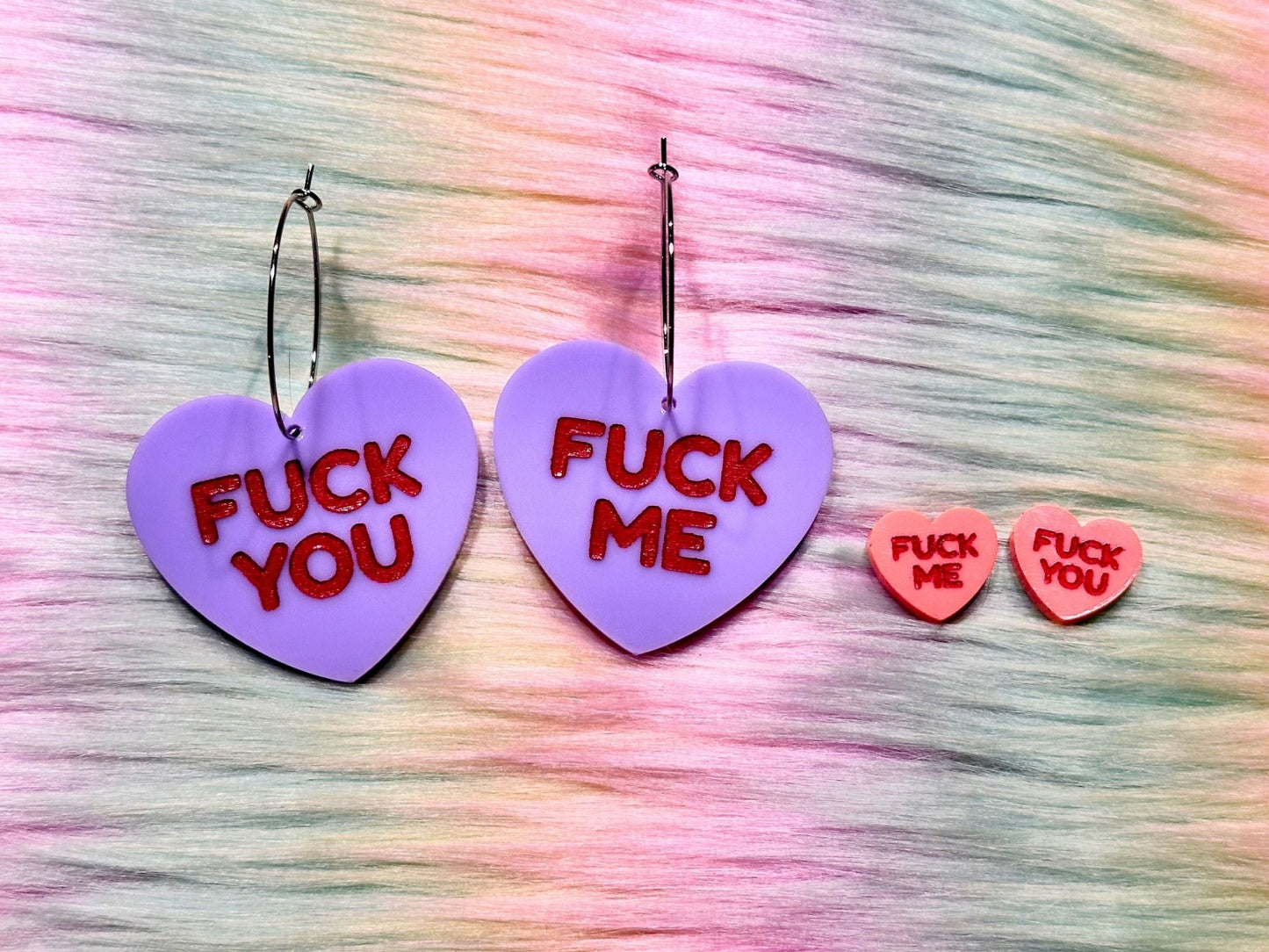 Raunchy Heart Earrings - "F You, F Me" - Painted Raina