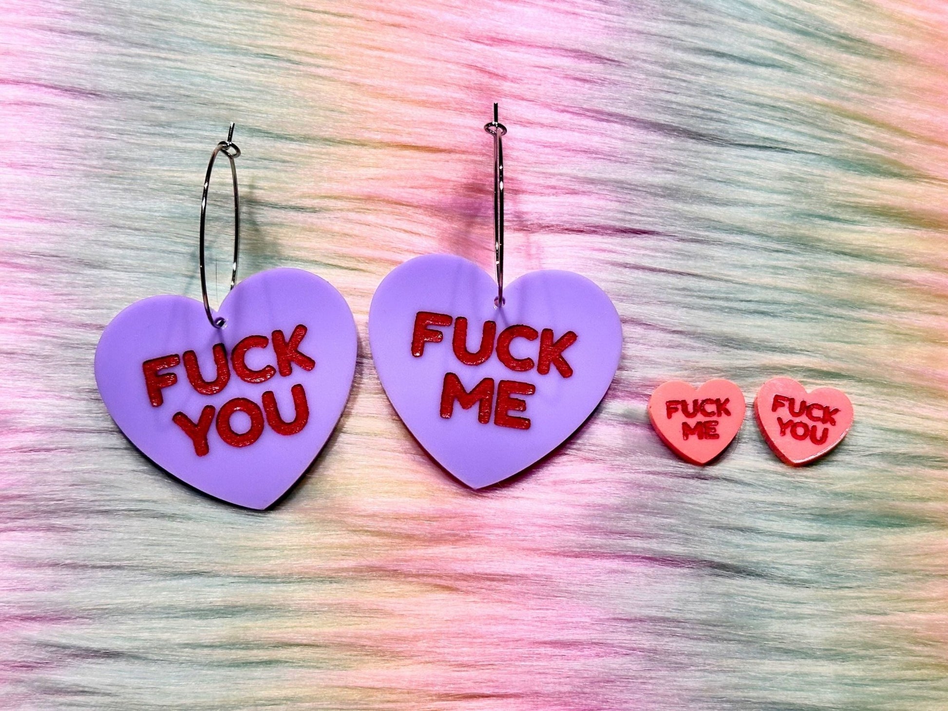 Raunchy Heart Earrings - "F You, F Me" - Painted Raina