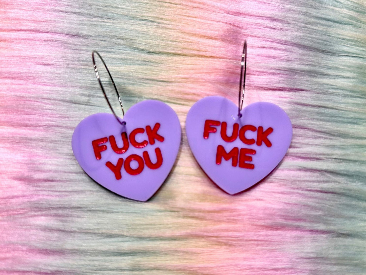 Raunchy Heart Earrings - "F You, F Me" - Painted Raina