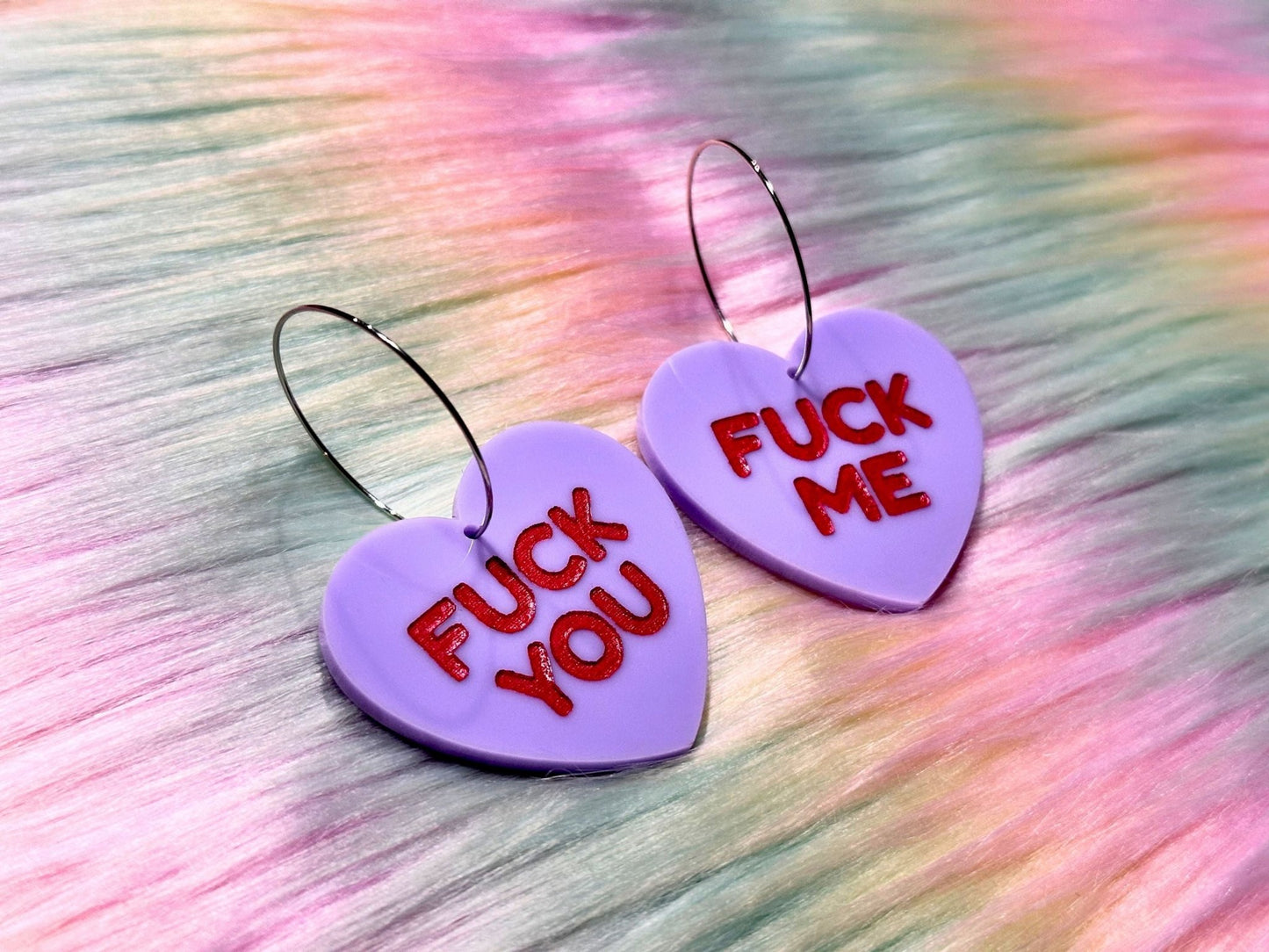 Raunchy Heart Earrings - "F You, F Me" - Painted Raina