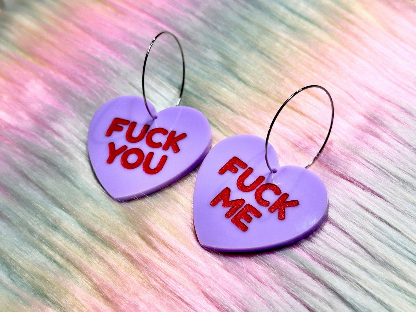 Raunchy Heart Earrings - "F You, F Me" - Painted Raina