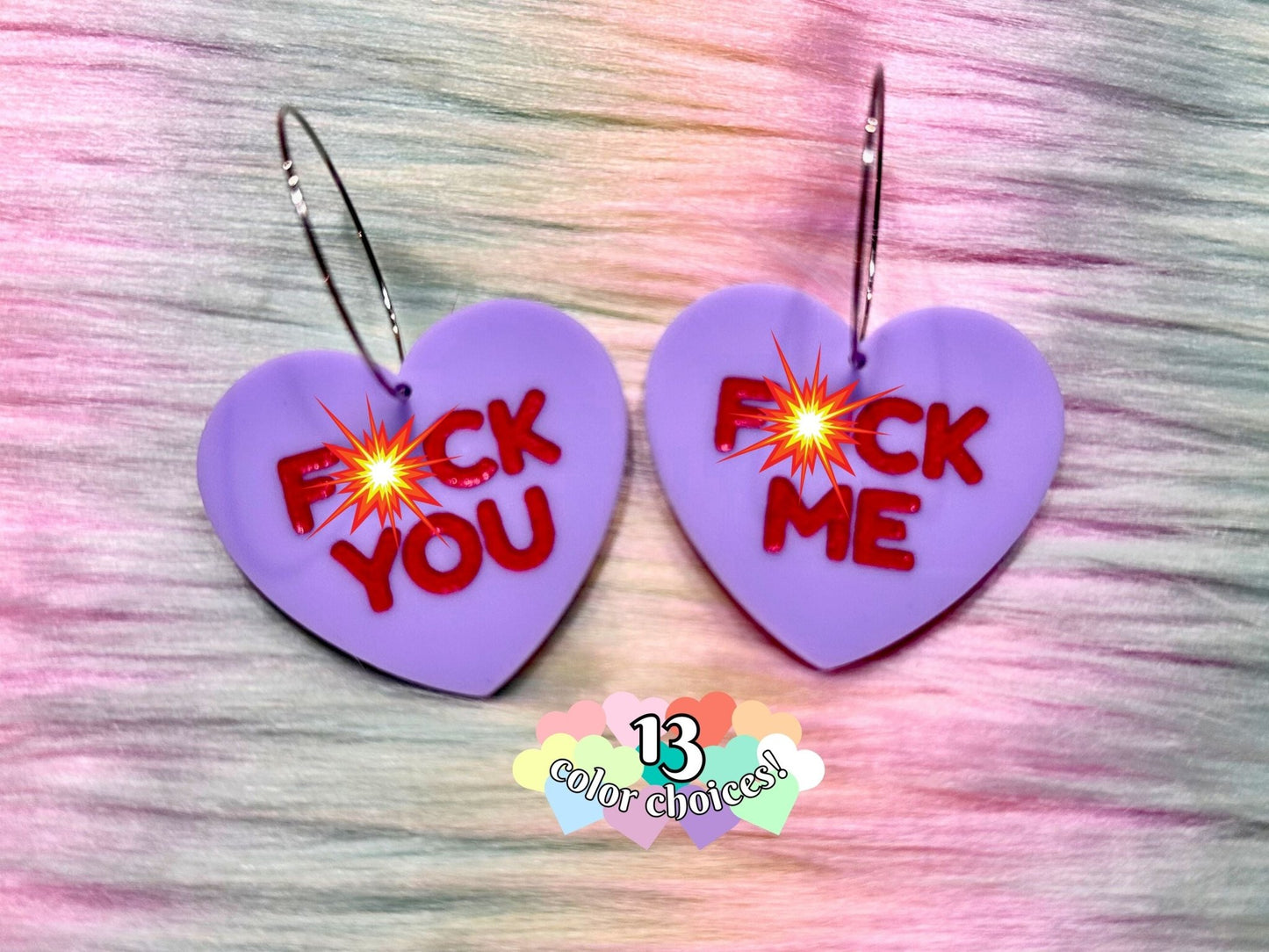 Raunchy Heart Earrings - "F You, F Me" - Painted Raina