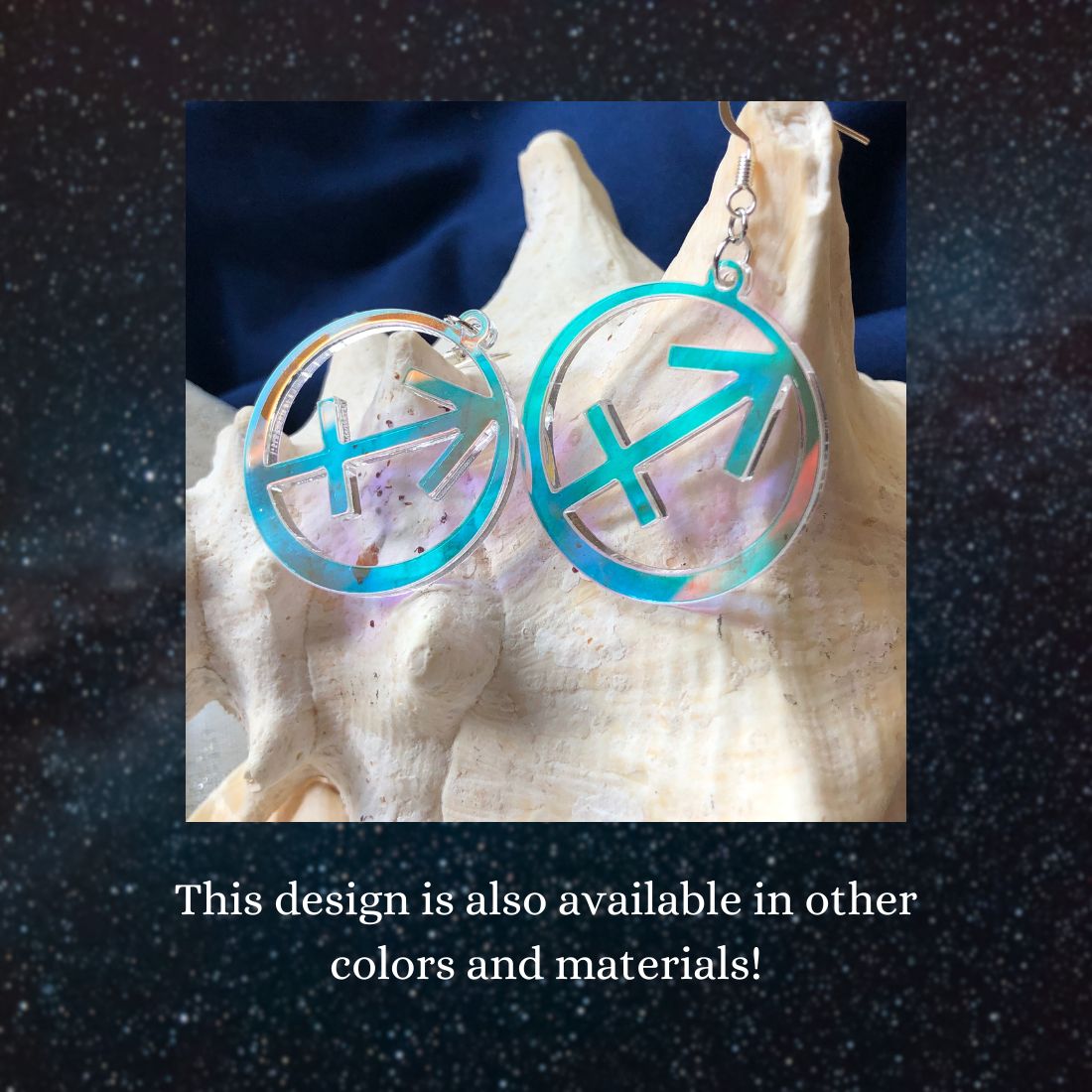 Sagittarius Zodiac Sign Earrings - Black Rainbow Holographic - Driftless Enchantments