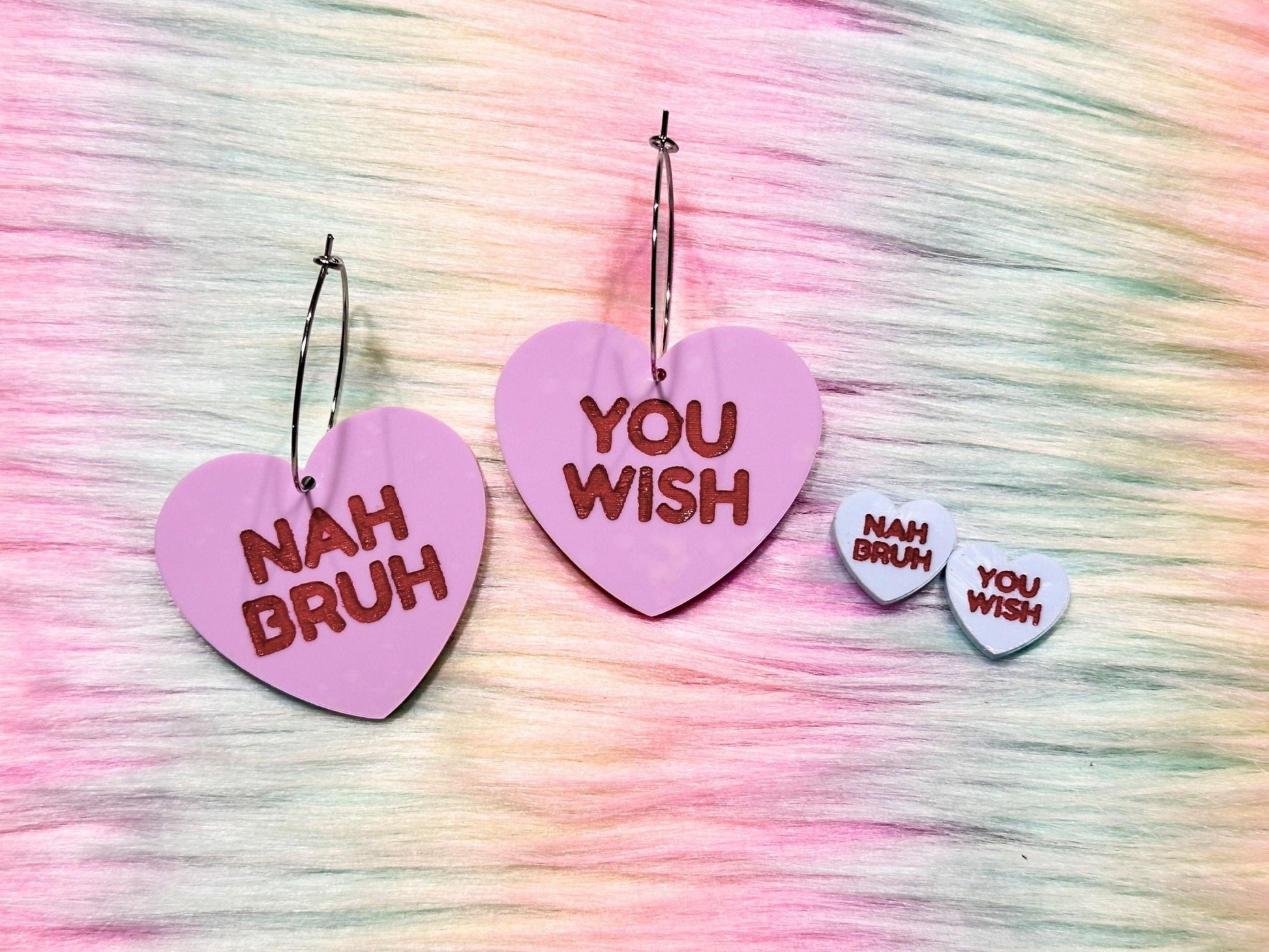 Sassy Heart Earrings - "Nah Bruh, You Wish" - Painted Raina