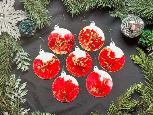 Scarlet and Gold Inks Hand-Painted Ornaments - Set of 7 - Driftless Enchantments