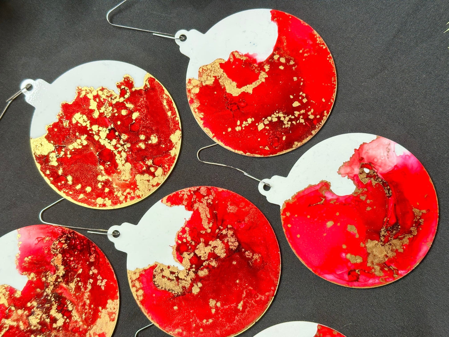 Scarlet and Gold Inks Hand-Painted Ornaments - Set of 7 - Driftless Enchantments