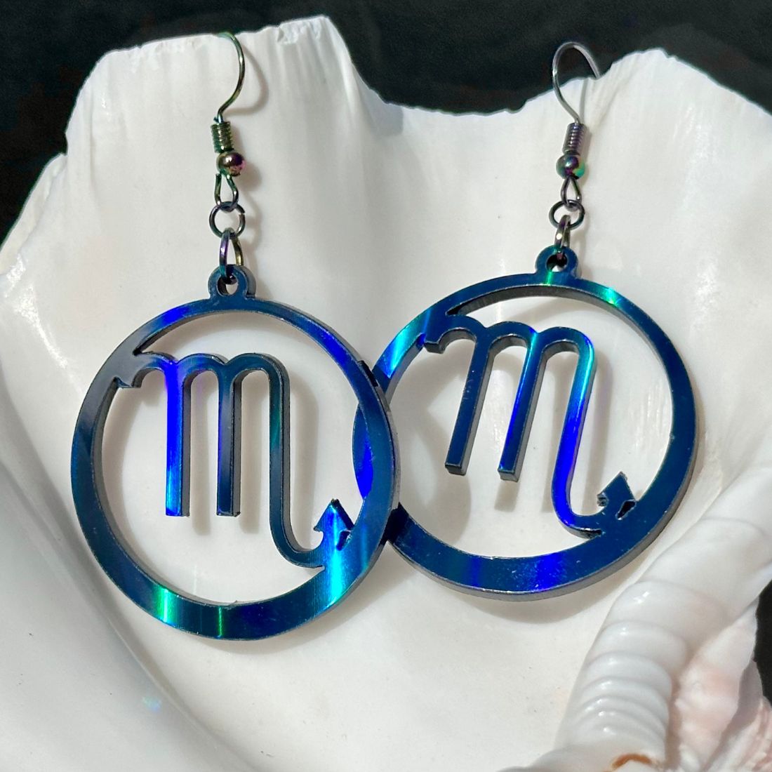 Scorpio Zodiac Sign Earrings - Black Rainbow Holographic - Driftless Enchantments