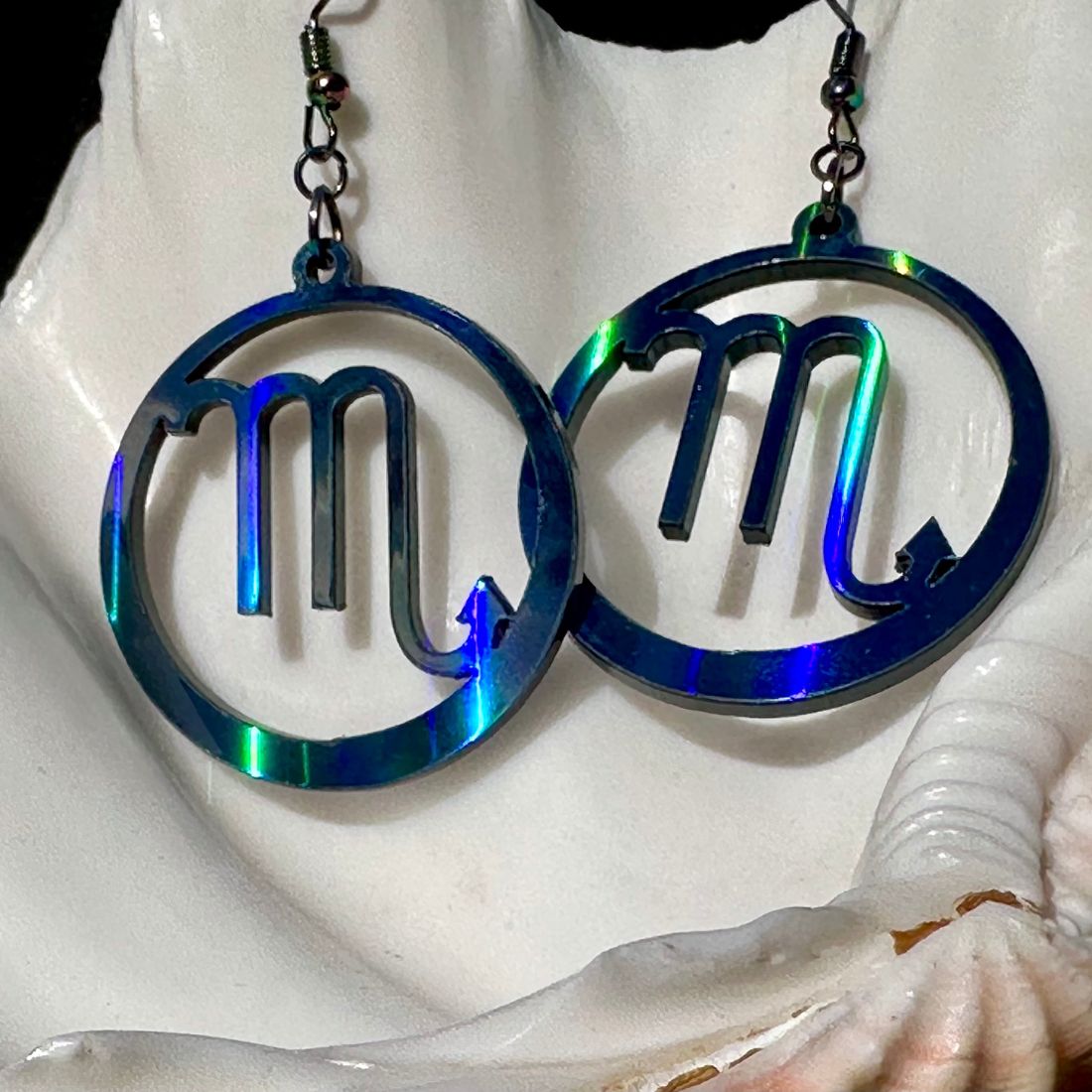 Scorpio Zodiac Sign Earrings - Black Rainbow Holographic - Driftless Enchantments