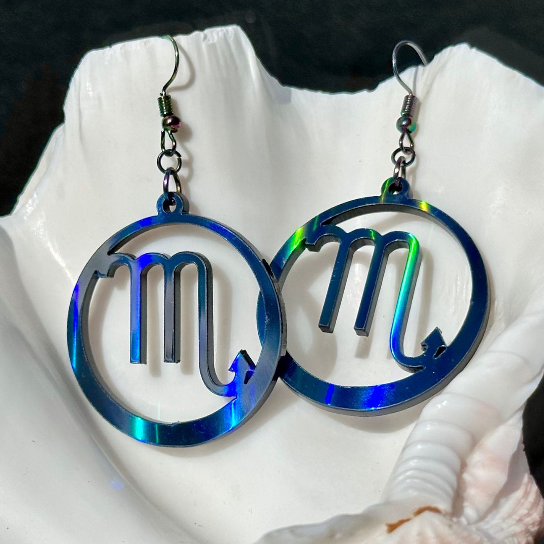 Scorpio Zodiac Sign Earrings - Black Rainbow Holographic - Driftless Enchantments