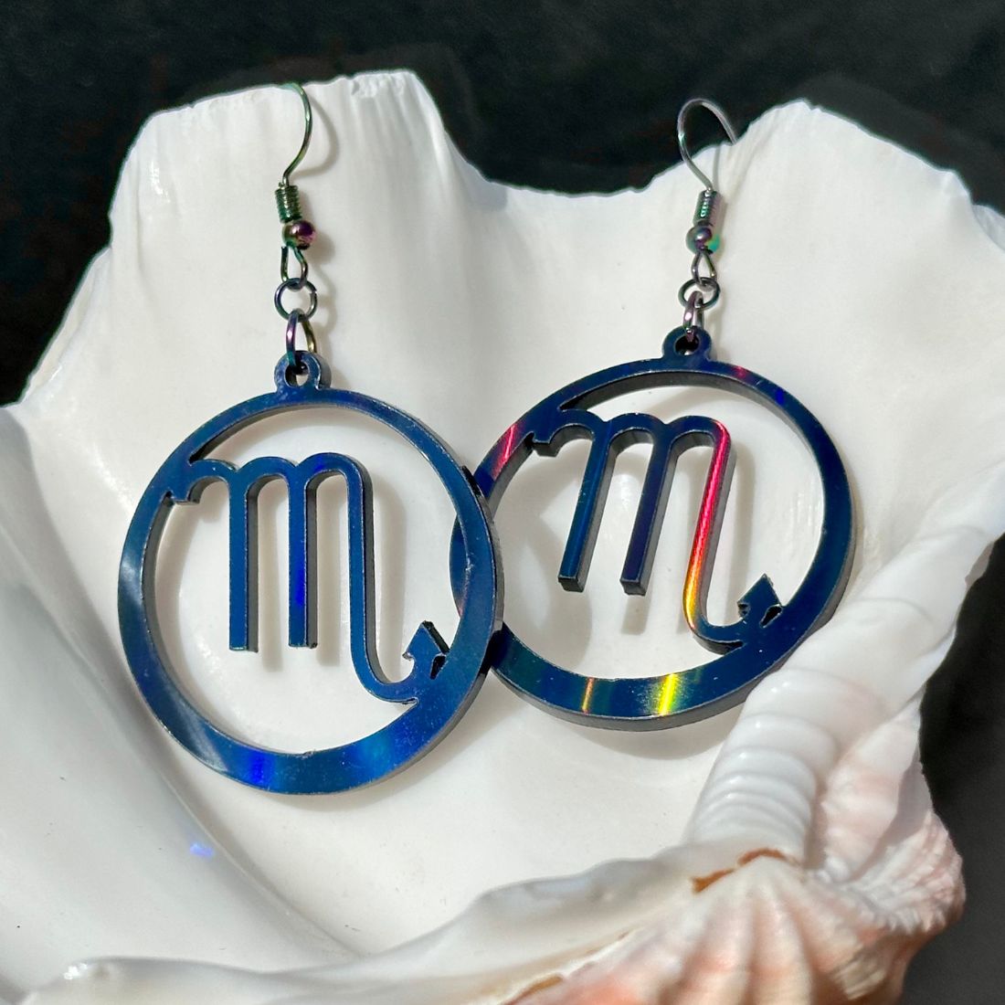 Scorpio Zodiac Sign Earrings - Black Rainbow Holographic - Driftless Enchantments