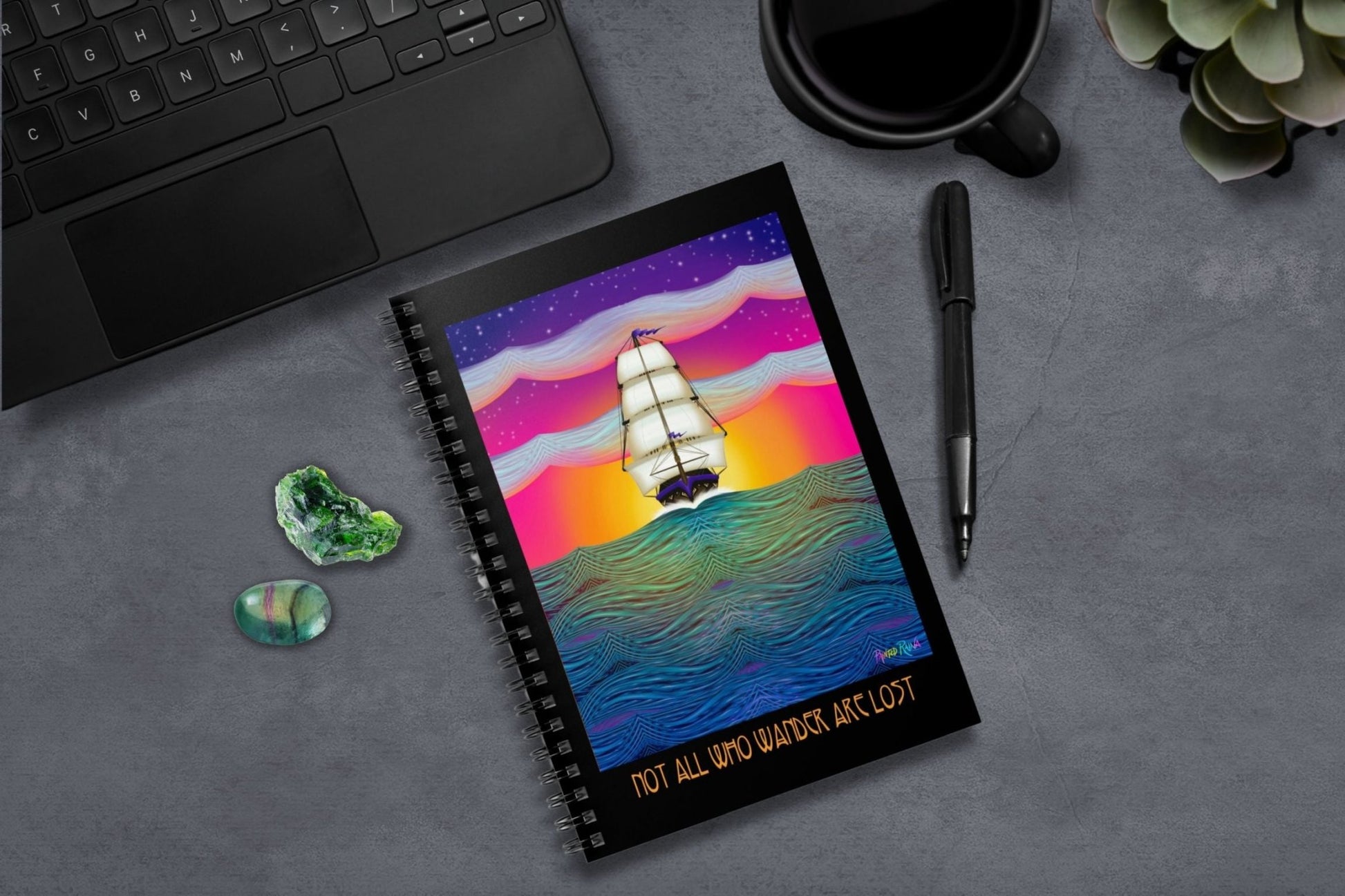 Ship at Sunset - Spiral Notebook - Driftless Enchantments