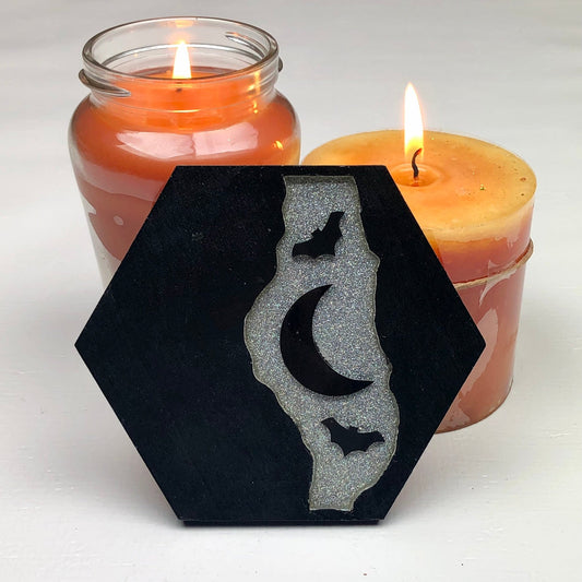 Silver Holo Moon - Wood & Resin Coaster - Driftless Enchantments