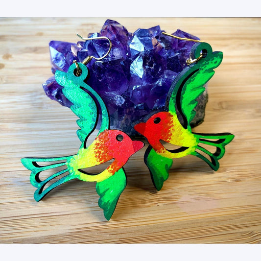 Skyrockets in Flight - Hand-Painted Wood Earrings - Driftless Enchantments