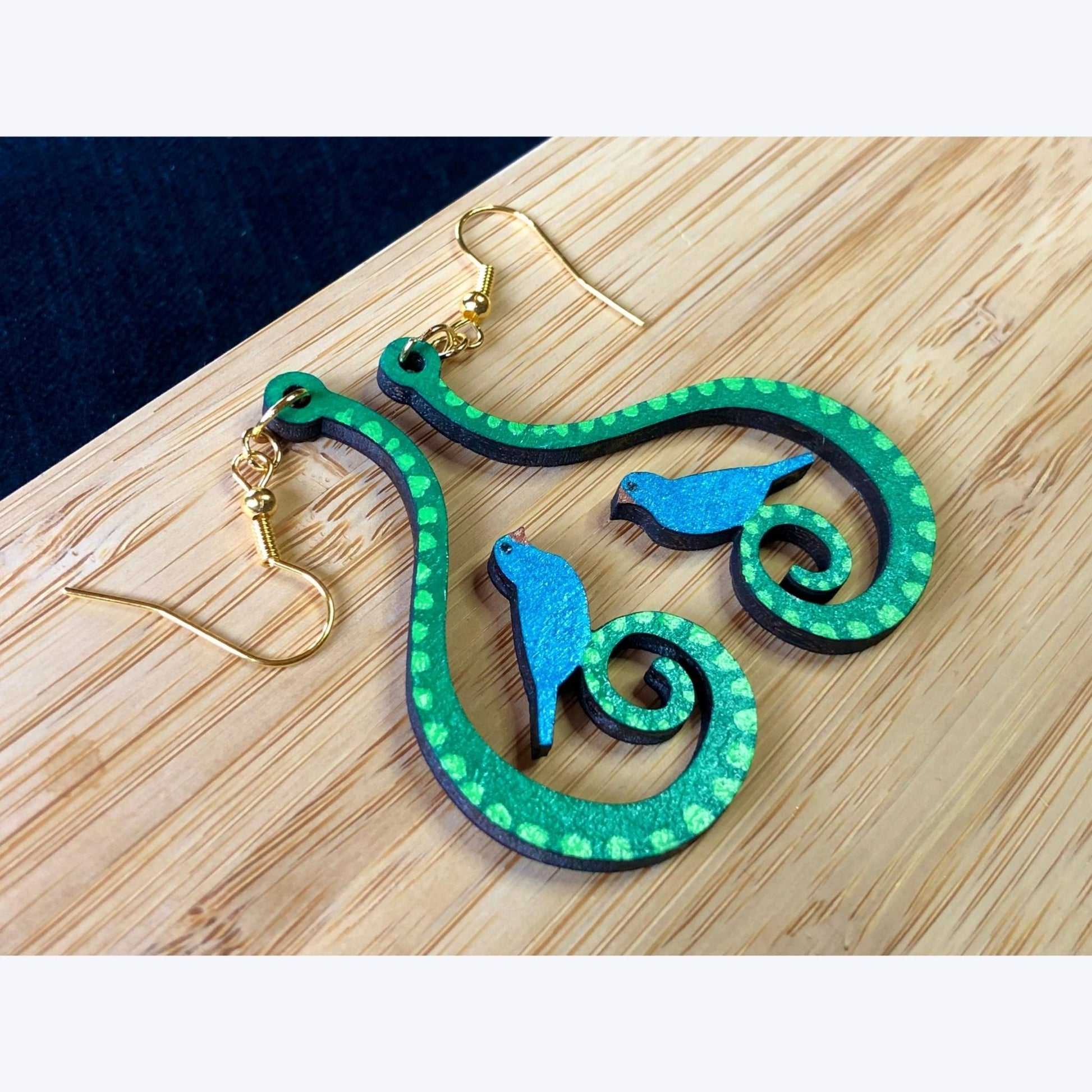 Songbird - Hand-Painted Wood Earrings - Driftless Enchantments