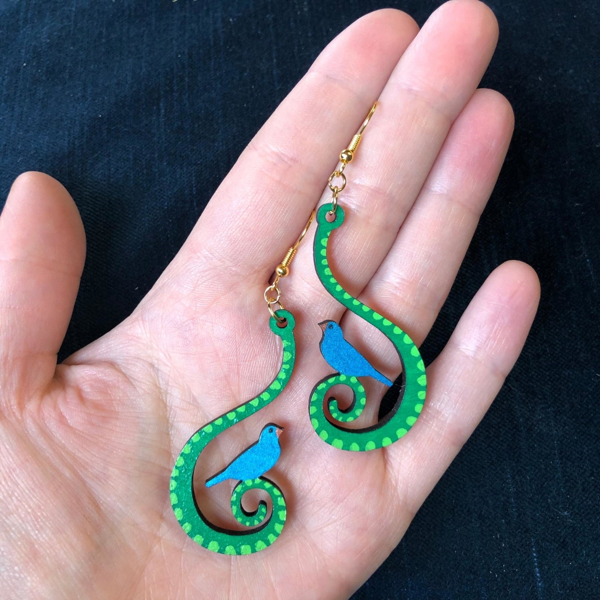Songbird - Hand-Painted Wood Earrings - Driftless Enchantments