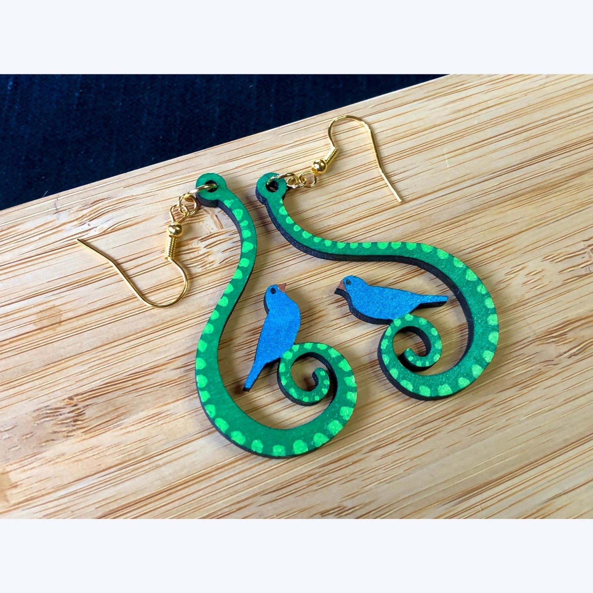 Songbird - Hand-Painted Wood Earrings - Driftless Enchantments
